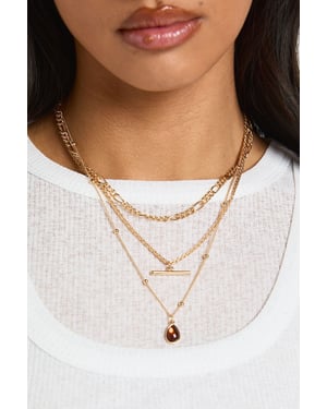 T-bar and Brown Enamel Pendant Layered Necklace