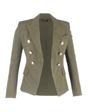 Balmain double-breasted blazer met zakken in olijfgroene wol