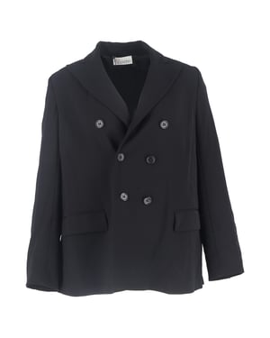 RED Valentino Double-Breasted Back Pleated Blazer in Black Wool