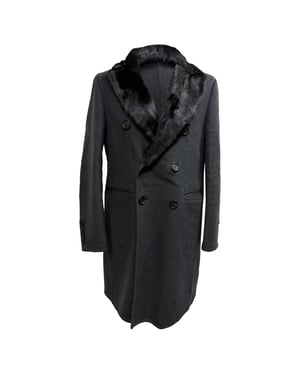 Burberry Fur Collar Coat in Grey Wool