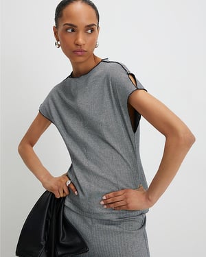 River Island Womens Top Grey Short Sleeve Herringbone Interlock