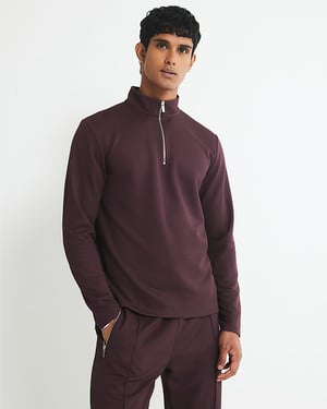 River Island Mens Sweatshirt Red Slim Fit Quarter Zip Funnel