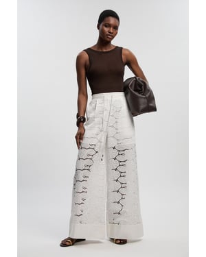 Cotton Cutwork Panelled Woven Wide Leg Trouser