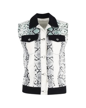 Sandro Paris vest met slangenprint in witte katoenen denim