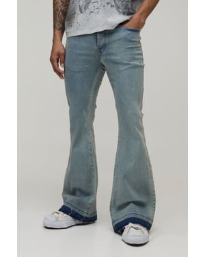 Stonewash Worn Look Stretch Flared Jeans