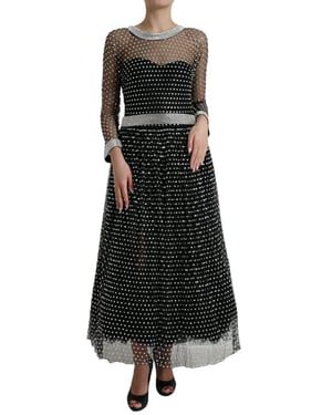 Versierde Mesh Gown Lange Mouwen A-lijn Jurk