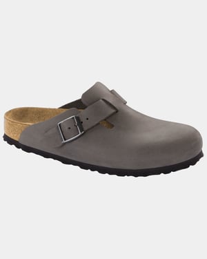 Boston Soft Footbed Oiled Leather Clogs in Grey