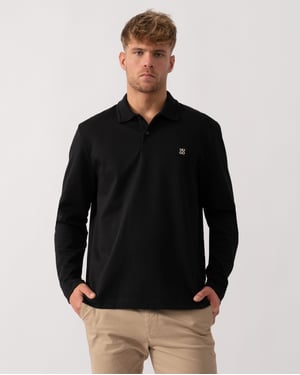 Dinote Long Sleeve Polo Shirt in Black