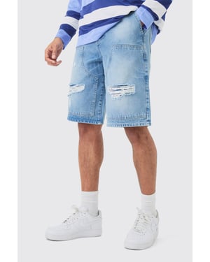 Relaxed Rigid Ripped Carpenter Denim Jorts In Light Blue