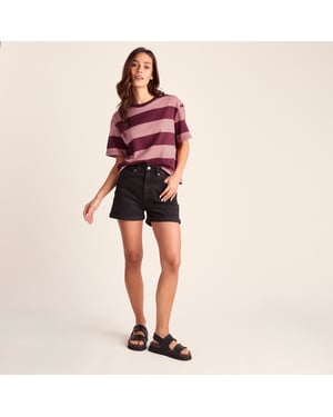 Lani Womens 100% Cotton Supersoft T-Shirt - Black Raspberry Stripe