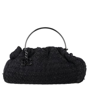 Chanel Tweed gebreide handtas met handvat in zwart katoen