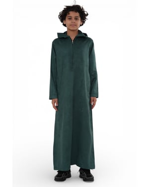 Kids Boys Hooded Eid Green Moroccan Jubba Robe Ramadan Eid Thobe - K-HM12