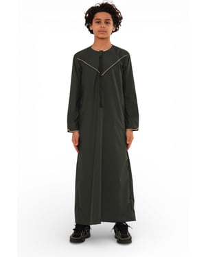 Kids Boys Ramadan Olive Green Moroccan Jubba Robe Djellaba Eid Thobe - K-TT-006