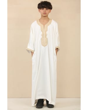 Kid's Boys White Moroccan Thobe Jubba Robe Eid Djellaba Gandoura