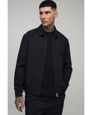 Tall Textured Woven Seersucker Zip Up Harrington Overshirt