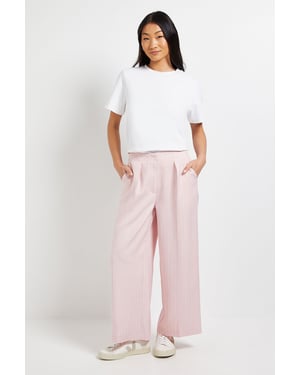Petite Wide Leg Full Length Pinstripe Trouser