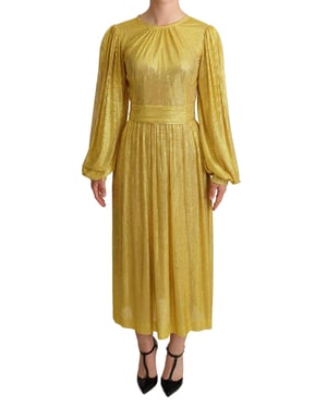 Dolce Gabbana Ketenmail Midi Jurk Lange Mouwen
