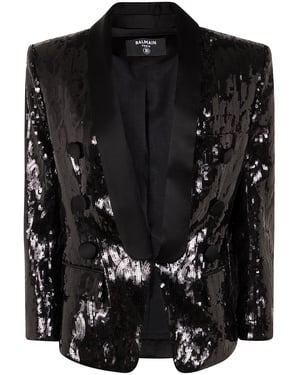 V-neck Glitter Satin Tailored Jkt