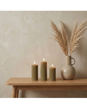 MAZAZU Omniexa led kaarsenset – 3 stuks – taupe/grijs waslook – ribbed design – met