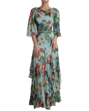 Blommönster Silk Chiffon Klänning Lång Klänning
