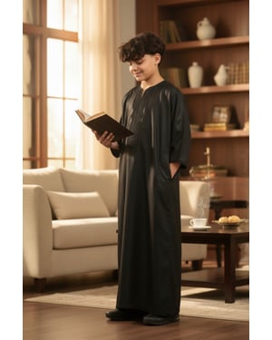 Kinderen jongens zwarte Marokkaanse Thobe gewaad Djellaba Gandoura Eid Jubba-LFS-K-GG008