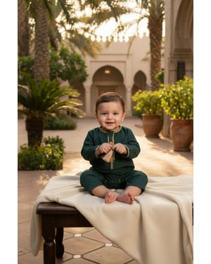 Kids Boys Green Baby Ramadan Moroccan Thobe Robe Emirati Eid Jubba LFS-B-TT003