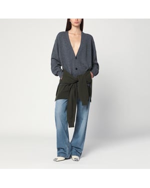 Grijze/donkergroene cardigan met gekruiste mouwen