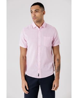 Pink Dog Tooth Print Short Sleeve Shirt With Collar And Chest Pocket