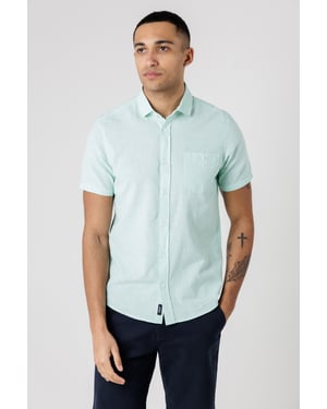 Light Green Dog Tooth Print Short Sleeve Shirt With Collar And Chest Pocket