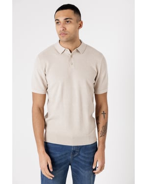 Beige Cotton Short Sleeve Button-Up Polo Shirt