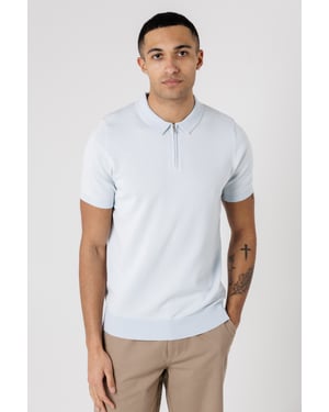 Light Blue Textured Zip Neck Polo Shirt