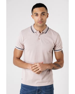 Dusty Pink Textured Polo Shirt With Button-Up And Logo Badge