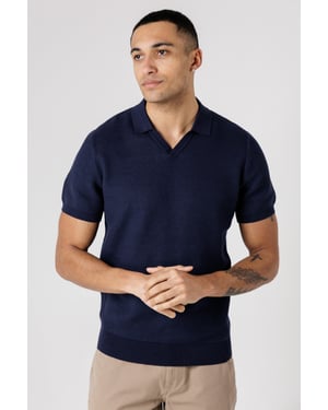 Dark Navy Cotton Short Sleeve V-Neck Polo Shirt