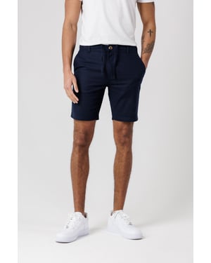 Navy Cotton Linen Shorts With Drawstrings