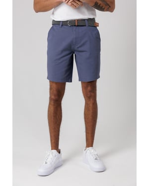 Mid Blue Cotton Twill Peached Shorts