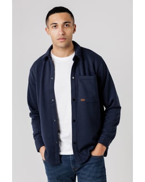 Navy Cotton Blend Brush-Back Fleece Long Sleeve Shirt
