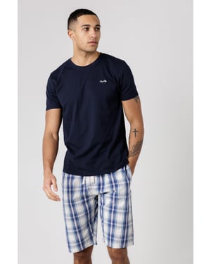 Navy Crew Neck T-Shirt And Checked Shorts Pyjama Set