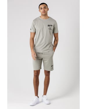 Light Green Palm Print T-Shirt And Shorts Lounge Set
