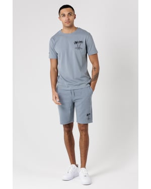 Grey Palm Print T-Shirt And Shorts Lounge Set