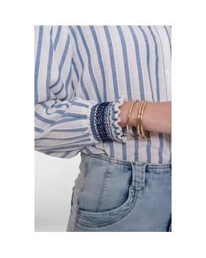 Geisha 63130-99 010 blouse striped embroiderd cuffs off-white/blue