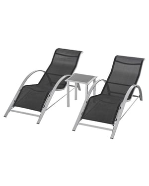 4goodz Outsunny 3-delige ligstoel-set 2 stoelen en 1 tafel zwart