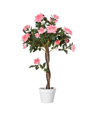 4goodz Kunstplant roos op stam in cementpot struik 90cm -