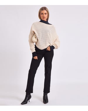 Stripig stickad oversized tröja med batwingärmar