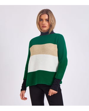 Stripig stickad oversized tröja med sned halsringning