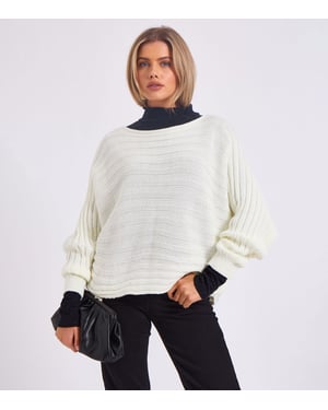Stripig stickad oversized tröja med batwingärmar