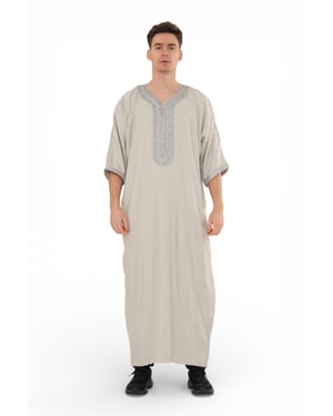 Men's Grey Moroccan Thobe Robe Eid Djellaba Gandoura Jubba- HM65