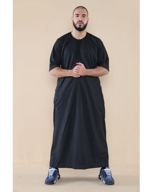 Mens Black Thobe Jubba Islamic Arab Moroccan Saudi Zipped Kaftan Arab Robe
