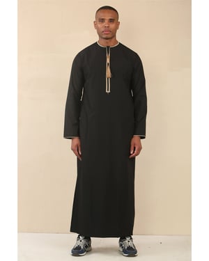 Men's Omani Eid Black Thobe  Saudi Emirati Jubba Robe