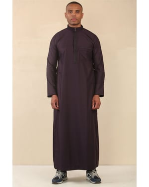 Mens Purple Thobe Jubba Emirati Islamic Arabic Eid Embroidery Kaftan Jubbah Robe