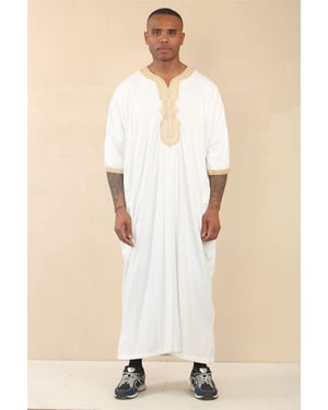 Men's White Moroccan Thobe Jubba Robe Eid Djellaba Gandoura